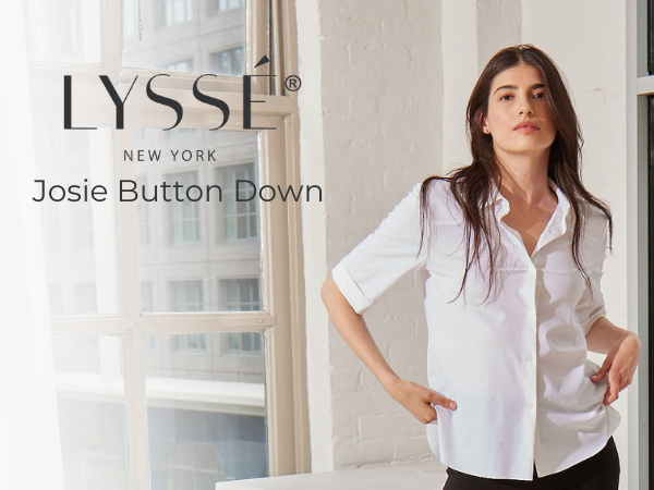 Lyssé Josie Button Down – Women’s Short Sleeve Button Down Shirt with Cuffed Sleeves and Raw Edge