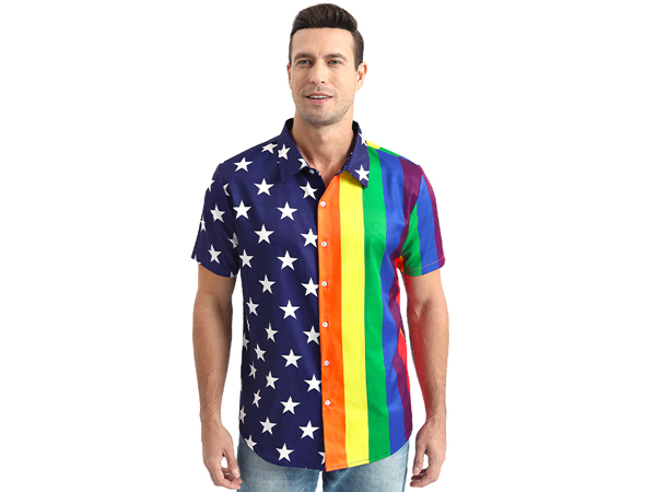 rainbow button up shirt