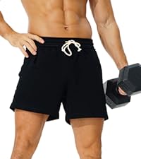 Gym Shorts Mens 5.5inch Casual Pajama Shorts Pocket Men Workout Sweat Short Shorts（Black）