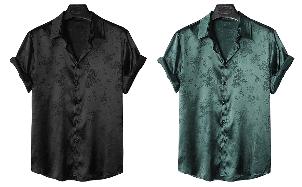 Satin Short Sleeve Button Down Floral Print Shirts Top