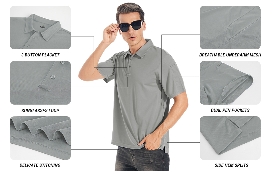 Mens Golf Shirt Moisture Wicking Dry Fit