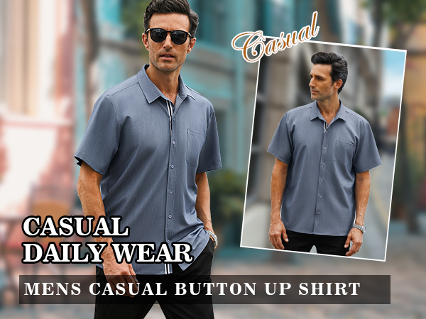 Men''s Button Down Shirts Short Sleeve Casual Dress Shirts Denim Stretch T-Shirts