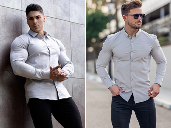 mens muscle fit button down shirt