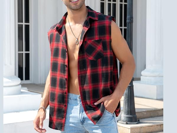 sleeveless flannel shirt men