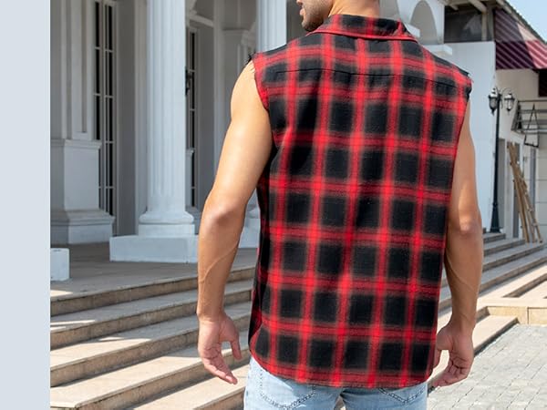 sleeveless flannel shirt men