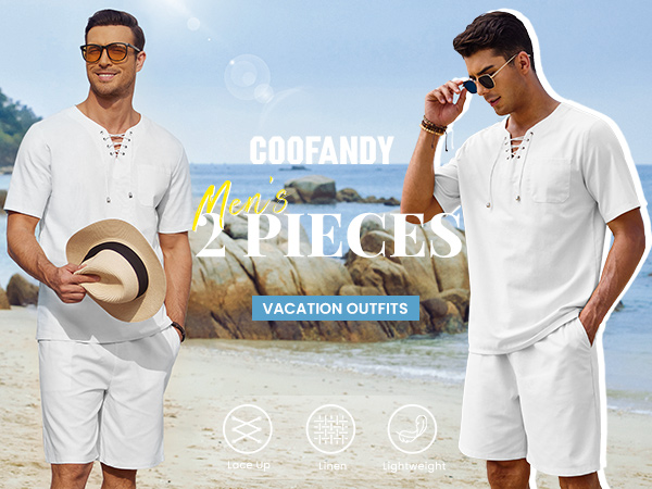 COOFANDY Men Linen Short Set 2 Piece 