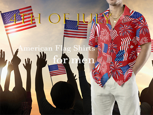 usa flag Printed Summer Button Down Aloha Shirt