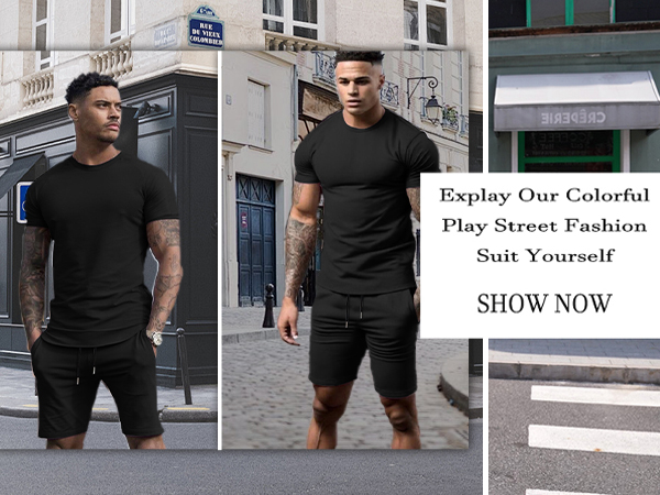 Elselect Men''s T-Shirt and Shorts Sets 2 Piece Outfit Casual and Fashion