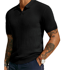 Mens Polo T Shirt V Neck Texture Shirt Muscle Shirt for Men