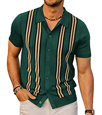 mens 1970s vintage striped knit polo shirts short sleeve button down knitted polo shirt