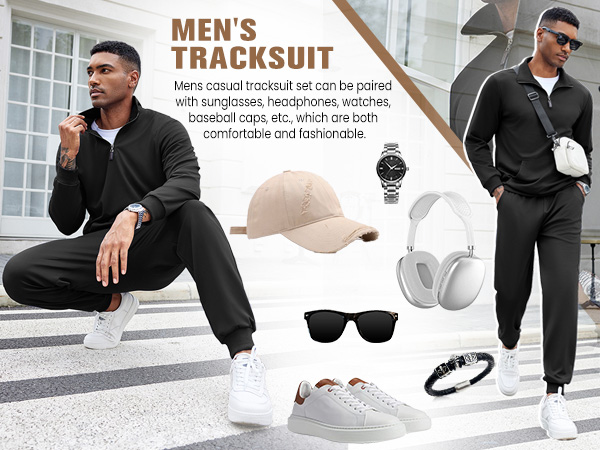 COOFANDY Men’s Tracksuit 2 Piece Quarter Zip Sweatsuit Sets