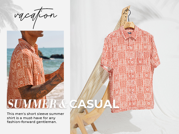 Mens Short Sleeve Hawaiian Shirt Summer Casual Button Down Shirts Beach Vacation Shirt