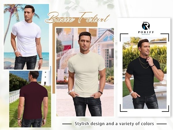 mock neck turtleneck short sleeve tops men