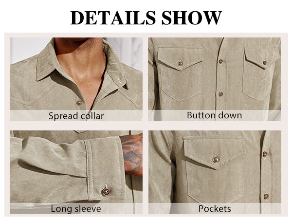 suede long sleeve work shirt for men