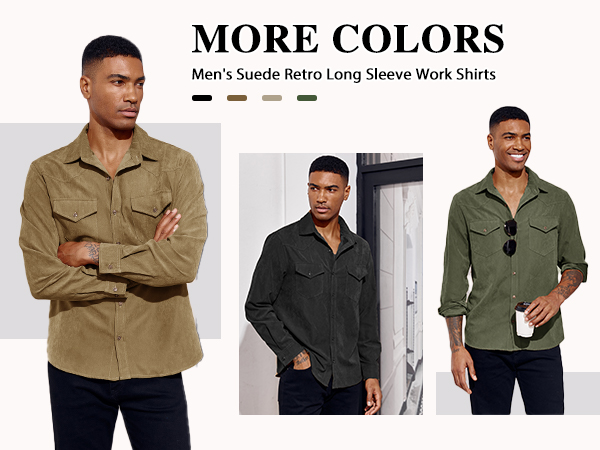 suede long sleeve button up collared dress shirts for men