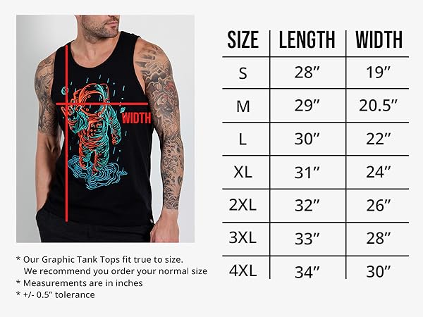 INTO THE AM Graphic aesthetic tank tops for men size chart