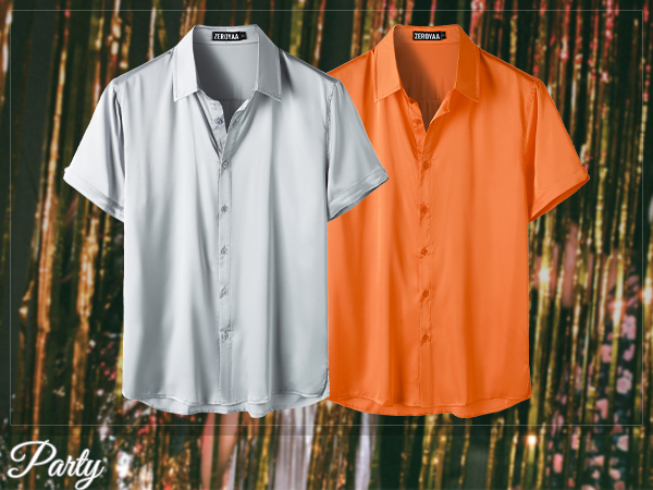 MENS SILK SATIN DRESS SHIRT SHORT SLEEVE