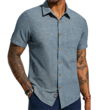 Men''s Linen Shirts Short Sleeve Casual Button Down Shirts Summer Beach Shirt with Pocket