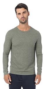 32 Degrees Mens Thermal Waffle Midweight Baselayer Crew Neck Top in Green