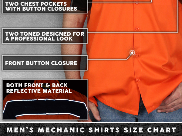 Milwaukee Mens Men Black Grey Orange Button Up Heavy Duty Cotton Poly Work Shirt Classic Mechanic