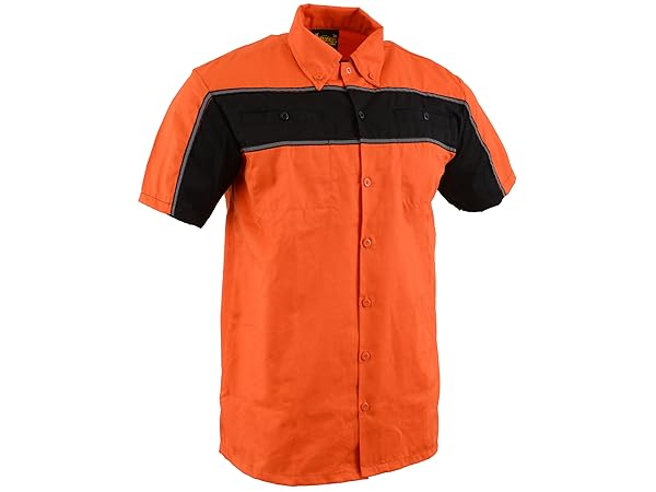 Milwaukee Mens Men Black Grey Orange Button Up Heavy Duty Cotton Poly Work Shirt Classic Mechanic