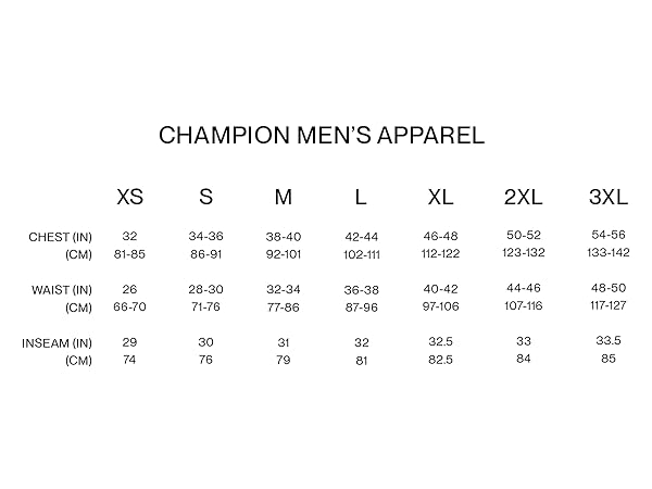 Champion Men''s Size Chart