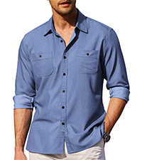 COOFANDY Mens Casual Button Down Shirts Long Sleeve Chambray Shirts Summer Shirt