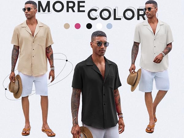 Mens Button Down Shirt Casual Cuban Short Sleeve Yoga Hippie Summer Beach Tops