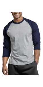 men''s baseball inspired tee short three quarter long sleeve sleeves shirt