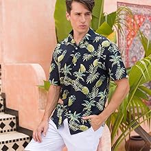 hawaiian shirt with pineapples,mens floral short sleeve button down,pineapple shirt for men,