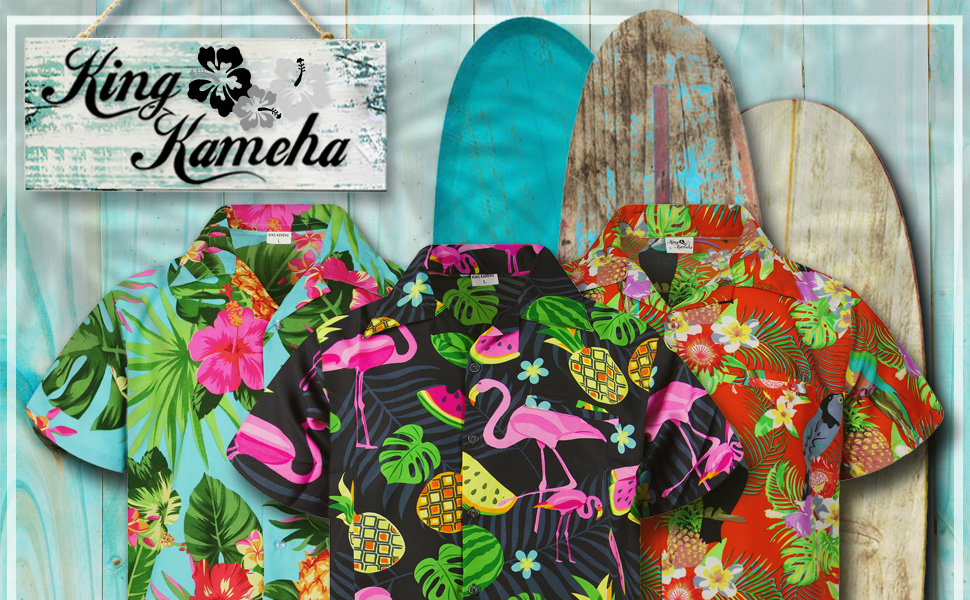 King Kameha Summer Hawaiian Shirt Beach Surf Flowers Flamingo Pineapple Melons Palmleave Men Fashion