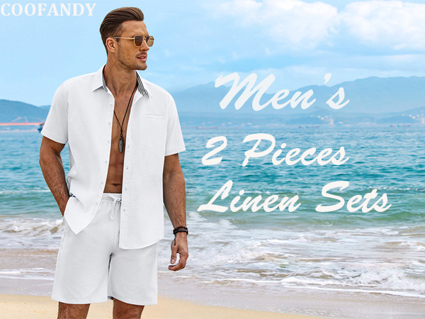 COOFANDY Men''s 2 Pieces Linen Set Casual Shirts Short Sleeve Beach Yoga Shorts Summer Pants Outfits