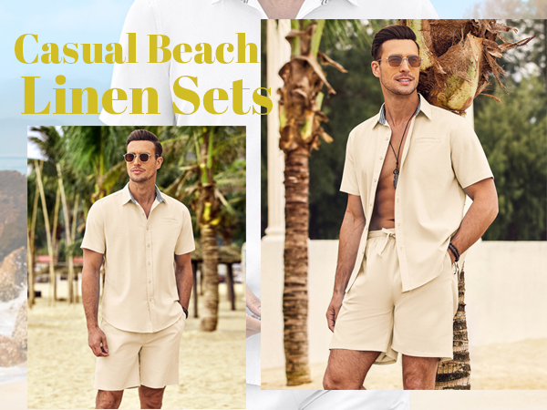 Mens Summer Beach Linen Set