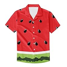 Red Green Watermelon Print Hawaiian Shirt For Men Fruit Button Down Shirt