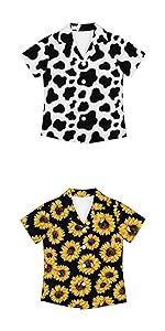 Kids Cute Cow Sunflower Print Hawaiian Shirt For boys.