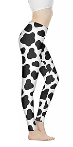 Cute Black White Cow Print Leggings For Women