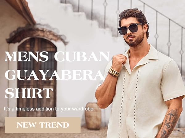 Mens Linen Cuban Guayabera Shirt Short Sleeve Button Down Mexican Summer Beach Tops