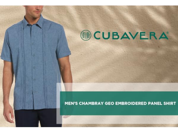 Cubavera Men''s Chambray Pintuck Short Sleeve Button-Down Shirt (Size Small - 4X Big & Tall)