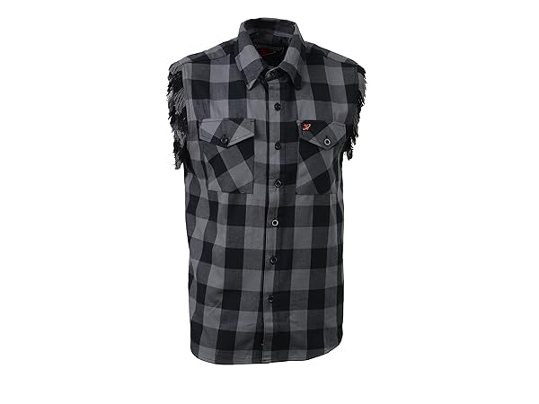 Milwaukee Leather Mens Black red orange green yellow and Grey Checkered Cut Off Flannel Shirt