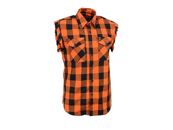 Milwaukee Leather Mens Black red orange green yellow and Grey Checkered Cut Off Flannel Shirt