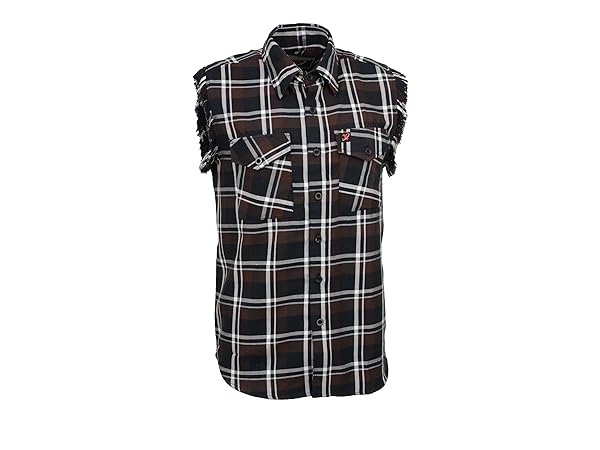 Milwaukee Leather Mens Black red orange green yellow and Grey Checkered Cut Off Flannel Shirt