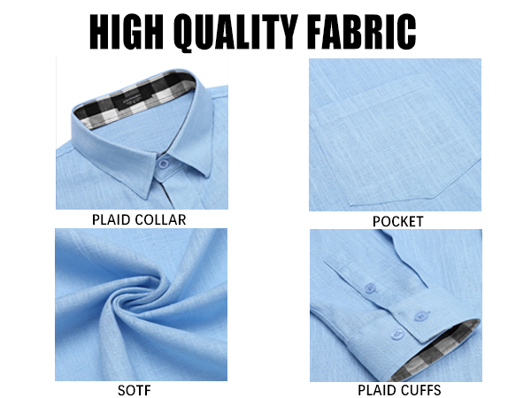 Men''s Casual Linen Dress Shirt Plaid Collar