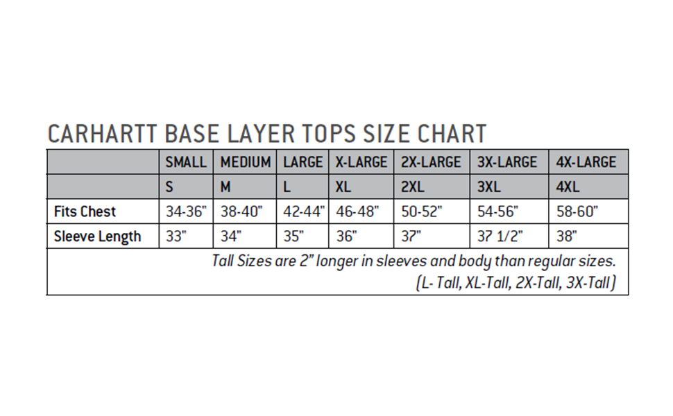 Men&amp;#39;s Base Layer Tops SIze Chart A+