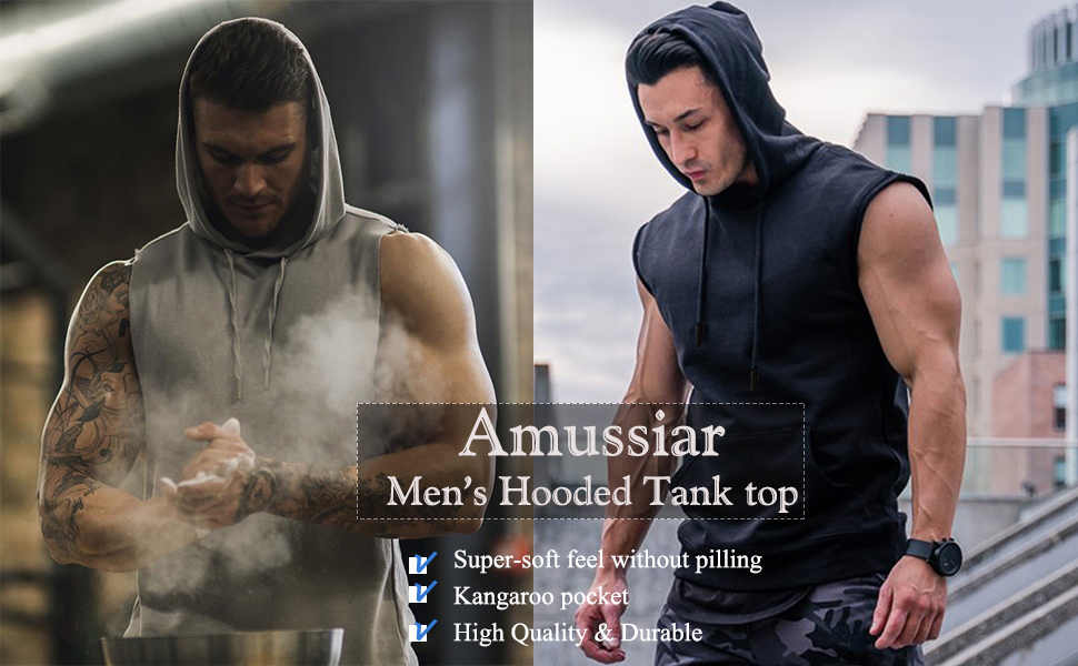 Men''s Workout Hooded Tank Tops Sleeveless Gym Hoodies Bodybuilding Muscle Sleeveless T-Shirts