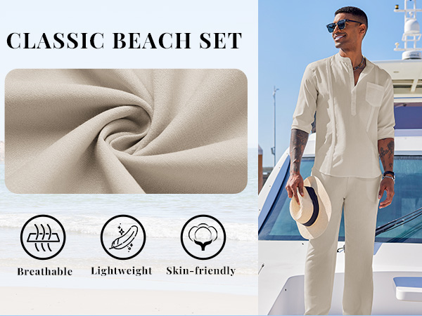 COOFANDY Mens Linen 2 Piece Outfits Summer Beach Wear