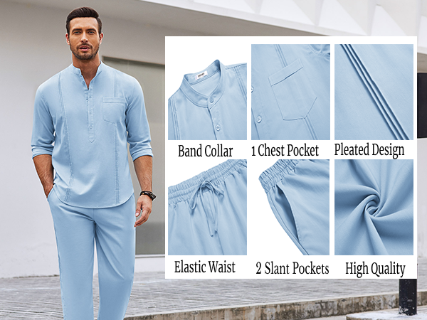 COOFANDY Mens Linen 2 Piece Outfits Summer Beach Wear