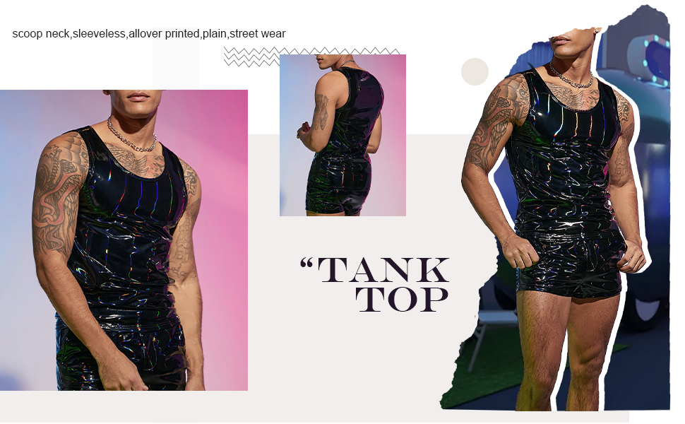 WDIRARA Men Hologram PU Tank Top