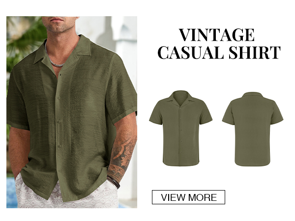 Mens Linen Button Down Shirts Short Sleeve Basic Cuban Regular Fit Wedding Summer Beach Tops