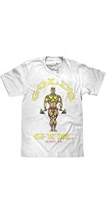 Tee Luv Men&amp;#39;s Faded Gold&amp;#39;s Gym Neon Strongman Logo Shirt