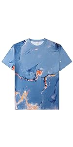 Men casual shirts summer short-sleeved blue t-shirt seaside marble pattern design summer tops